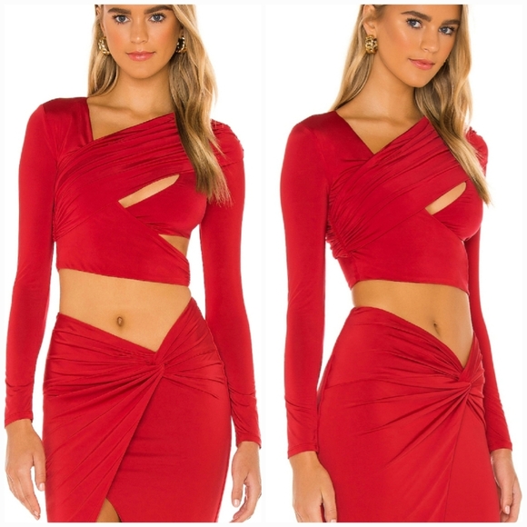 Revolve x H:ours Cherry Red Cyn Crop Wrap Cut-out Top Asymmetric, Womens SZ XL - Picture 1 of 12